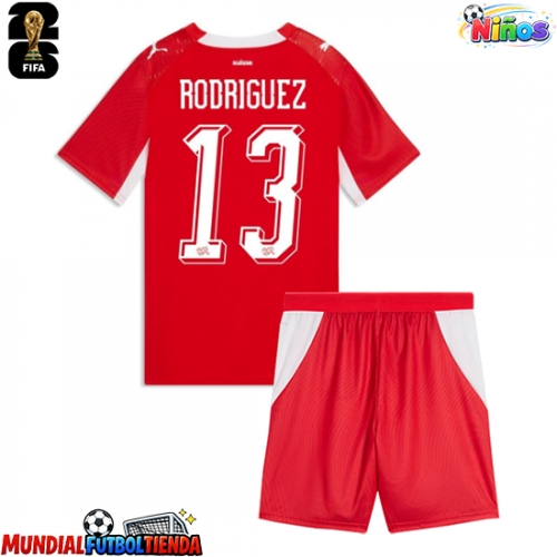 Camiseta Suiza Ricardo Rodriguez #13 Primera Equipación Replica Mundial 2026 para niños mangas cortas (+ Pantalones cortos)